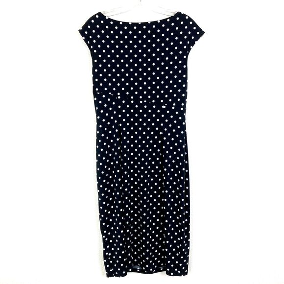 Connected Apparel Sheath Dress Size 10 Polka Dot Jersey Faux Wrap Skirt - Picture 5 of 7